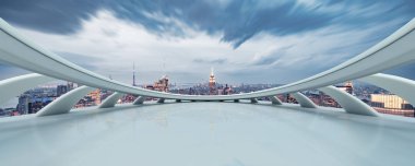 Geceleri modern New York manzaralı boş bir arazi.