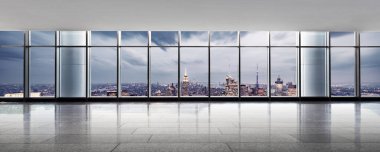 cityscape pencereden dışarı ile boş tuğla zemin