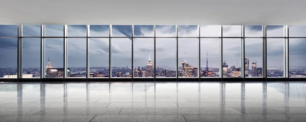 Prázdné Cihlová Podlaha Panorama Oknem — Stock fotografie