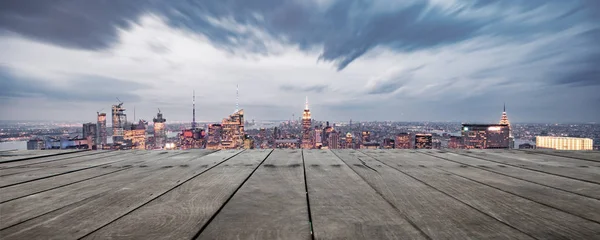 Terreno Vuoto Con Paesaggio Urbano Moderno New York Notte — Foto Stock