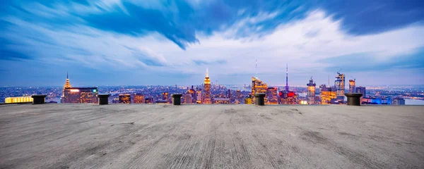 Empty Ground Modern Cityscape New York Night — Stock Photo, Image