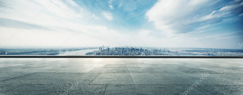 empty floor with modern cityscape in New York