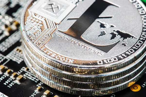 Moneda Plata Litecoin Criptomoneda Digital Bit Coin Btc Moneda Tecnología — Foto de Stock