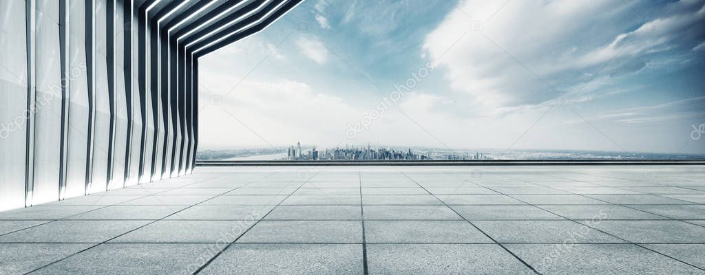 empty floor with modern cityscape in New York