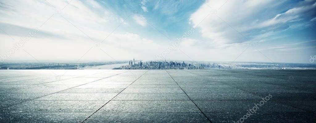 empty floor with modern cityscape in New York