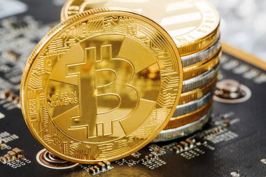 Bitcoin Şifreleme Dijital Bit Parası BTC Para Birimi Teknolojisi İnternet Konsepti.