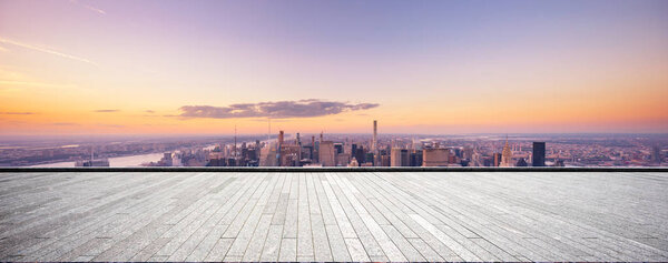 Empty floor with modern cityscape in New York