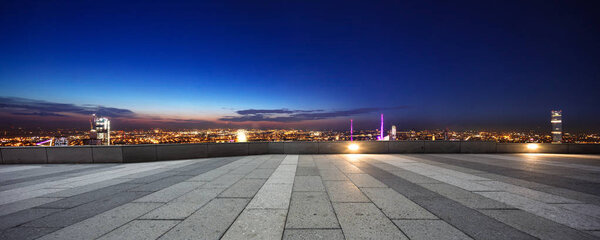 empty floor with modern cityscape in New York