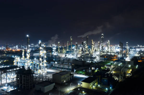 Petróleo Gas Industrial Industria Plantas Refinería Petróleo Por Noche —  Fotos de Stock