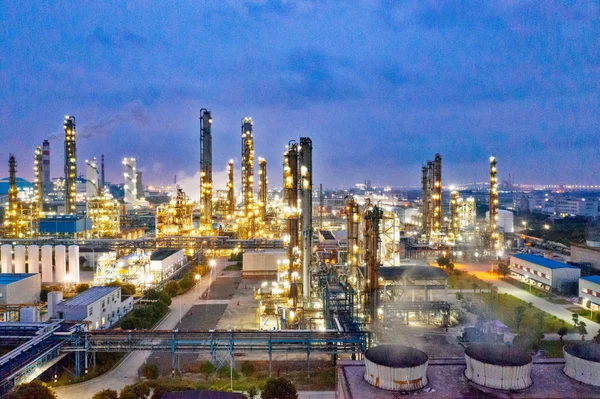 Olja Och Gas Industri Oljeindustrin Raffinaderiet Växt Form Natten — Stockfoto