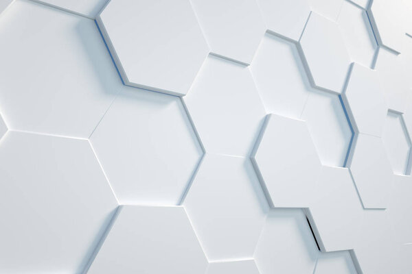 белый шестиугольный фон, 3D рендеринг
