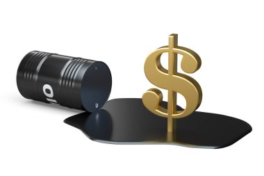 dolar sembolü ile petrol varil, 3d render