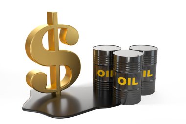 dolar sembolü ile petrol varil, 3d render