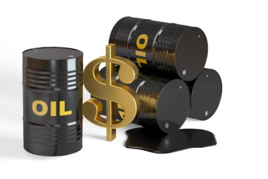 dolar sembolü ile petrol varil, 3d render
