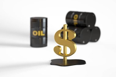 dolar sembolü ile petrol varil, 3d render