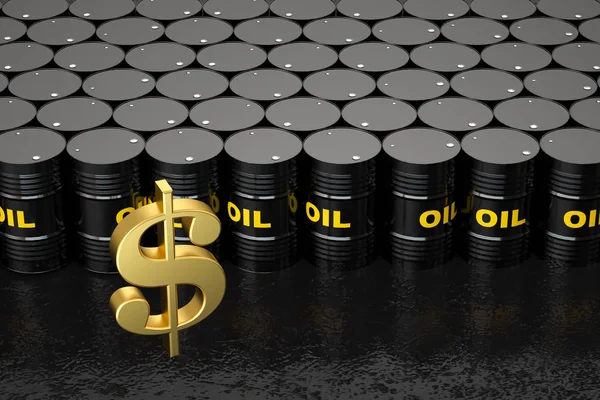 Barris Petróleo Com Símbolo Dólar Renderização — Fotografia de Stock