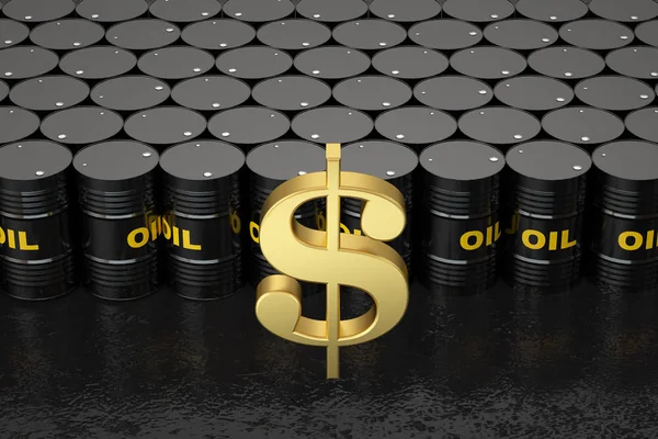 Barriles Petróleo Con Símbolo Dólar Render — Foto de Stock
