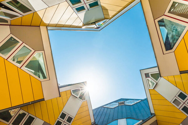 Beautiful yellow cube houses in Rotterdam, Netherlands