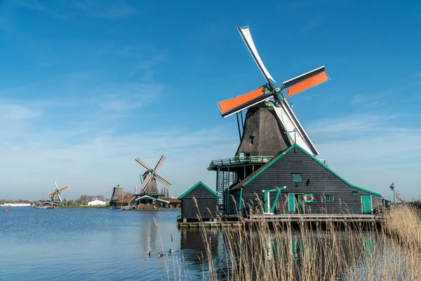 Piękno Wiatraki Nad Jeziorem Holandii — Zdjęcie stockowe