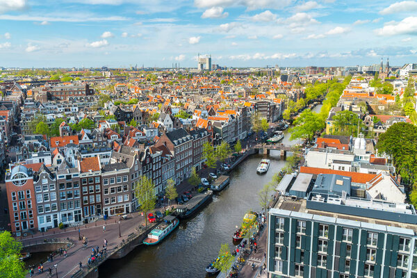 View of Amsterdam with canals, Netherlands