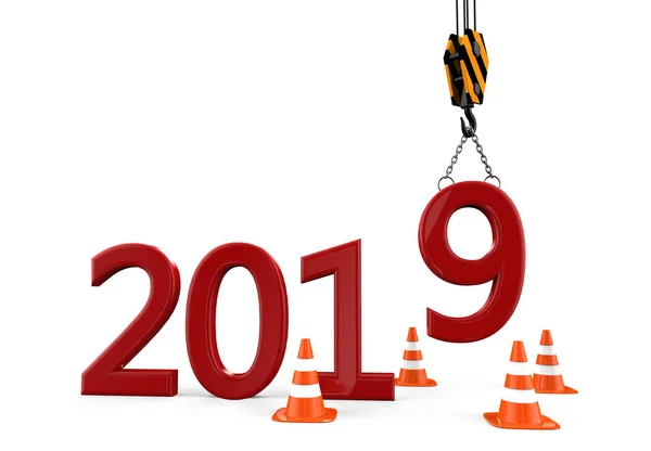 Nieuwjaar Onderhanden Werk 2019 Geïsoleerd Een Witte Achtergrond Illustratie — Stockfoto