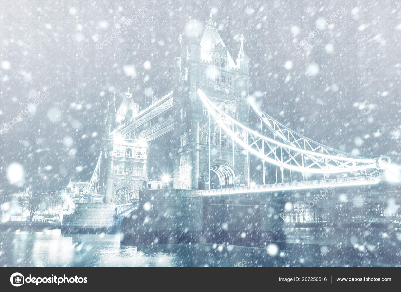 View Tower Bridge London Night Snow Stock Photo by ©cla1978 207250516