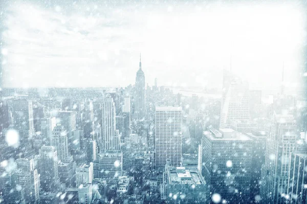 Blick Auf Die Schöne Skyline Von New York Mit Schnee — Stockfoto