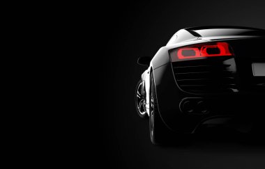 Siyah bir arka plan arkadan görünüm bir genel ve brandless modern araba. 3D çizim