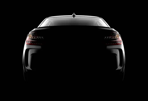 Back View Generic Brandless Modern Black Car Dark Background Illustration — Stock Photo, Image