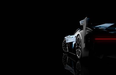 Arkadan görünüşü genel ve brandless modern araba 3d çizim, karanlık bir arka plan