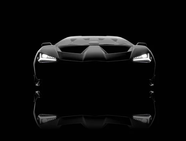 Front View Generic Brandless Modern Black Car Dark Background Illustration — Stock Photo, Image