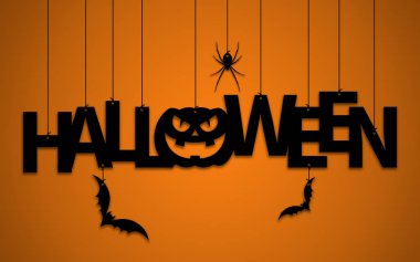 Halatlar üzerinde asılı Halloween Metin: 3d çizim
