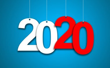 Mavi bir arka plan üzerinde yeni yıl 2020: 3d çizim