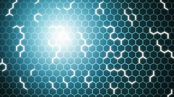 Astratto Modello Esagonale Futuristico Blu Con Raggi Luce Illustrazione — Foto Stock