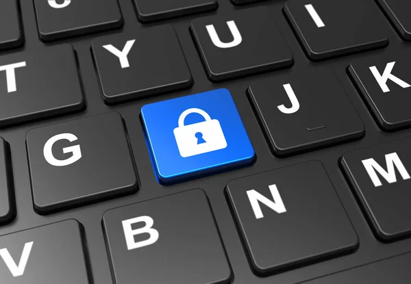 Close up blue button with padlock sign on black keyboard — Stock Photo, Image