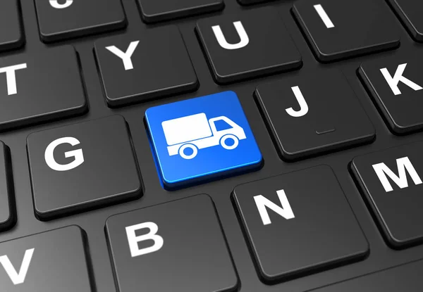 Close up blue button with shipping truck sign on black keyboard — Stock Photo, Image