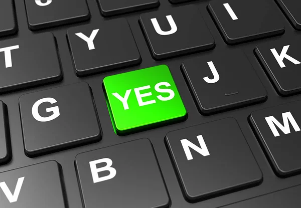 Close up green button with yes sign on black keyboard — Stock Photo, Image