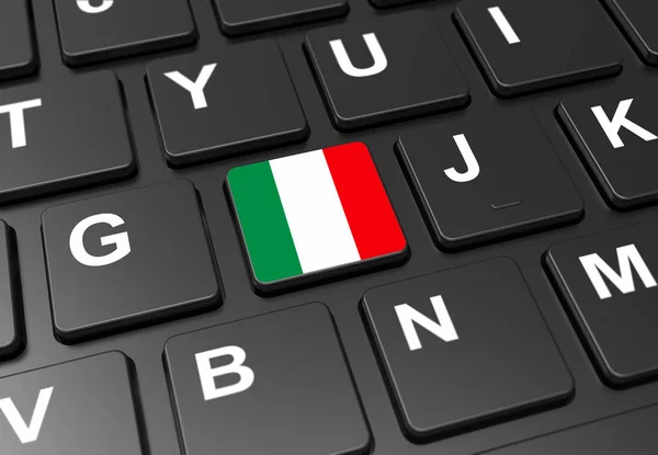 Primo piano del pulsante con la bandiera italiana sulla tastiera nera — Foto Stock