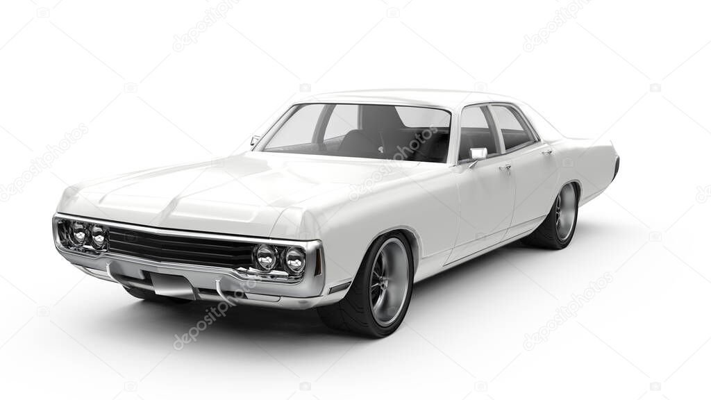 Generic unbranded old white car, 3D illustration