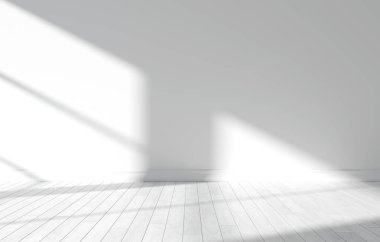 Boş beyaz ışık odası. 3B Görüntü