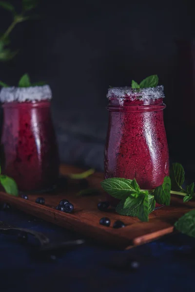 Fresh Blueberry Milkshake Dark Background — Stock Photo, Image