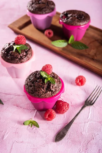 Sweet Chocolate Cupcake Pink Background — Stock Photo, Image