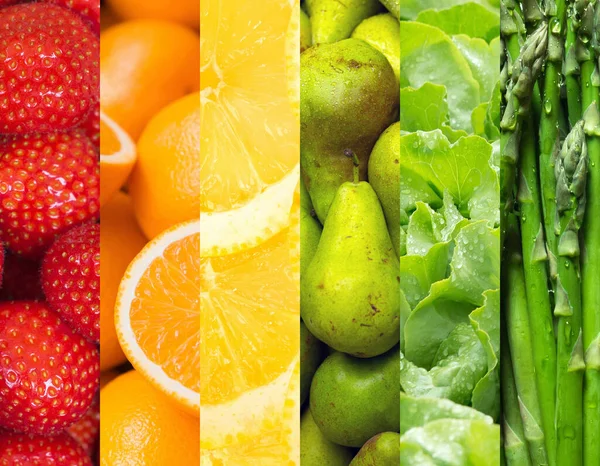 Hintergrund Gesunder Veganer Ernährung Obst Und Gemüse Sechs Bilder Von — Stockfoto