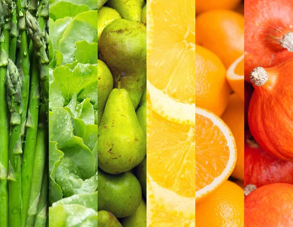 Contexte Des Aliments Végétaliens Sains Fruits Légumes Six Images Citrouilles — Photo