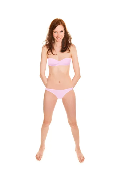 Zeer Aantrekkelijke Jonge Vrouw Dragen Roze Beha Slipje Volledige Lengte — Stockfoto