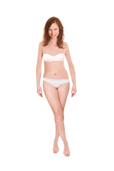 Full Length Portrait Attractive Woman Wearing White Bra Panties Photo — Stock Photo, Image