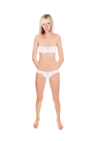 Jolie Jeune Femme Blonde Portant Soutien Gorge Blanc Culotte Portrait — Photo