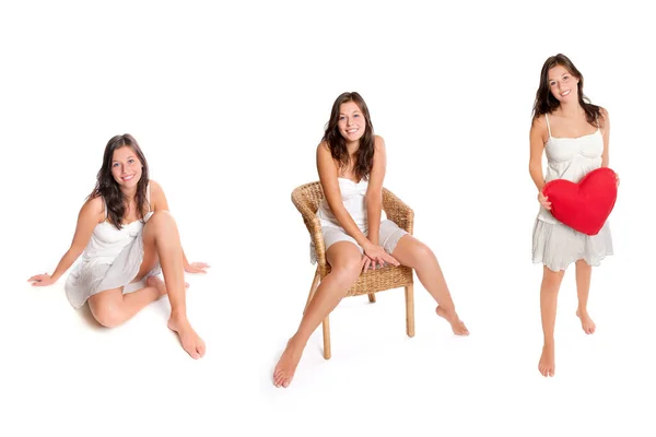 Три Фото Красивої Молодої Жінки Короткій Спідниці Зверху Перед Білим — стокове фото