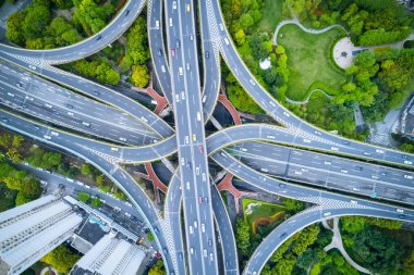 yükseltilmiş yol Kavşağı'nda hava görünümünü Şanghay 