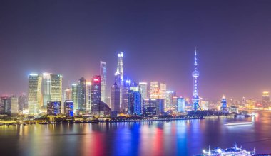 gece sahne manzarası shanghai, kuzeyden bund görüntüleme